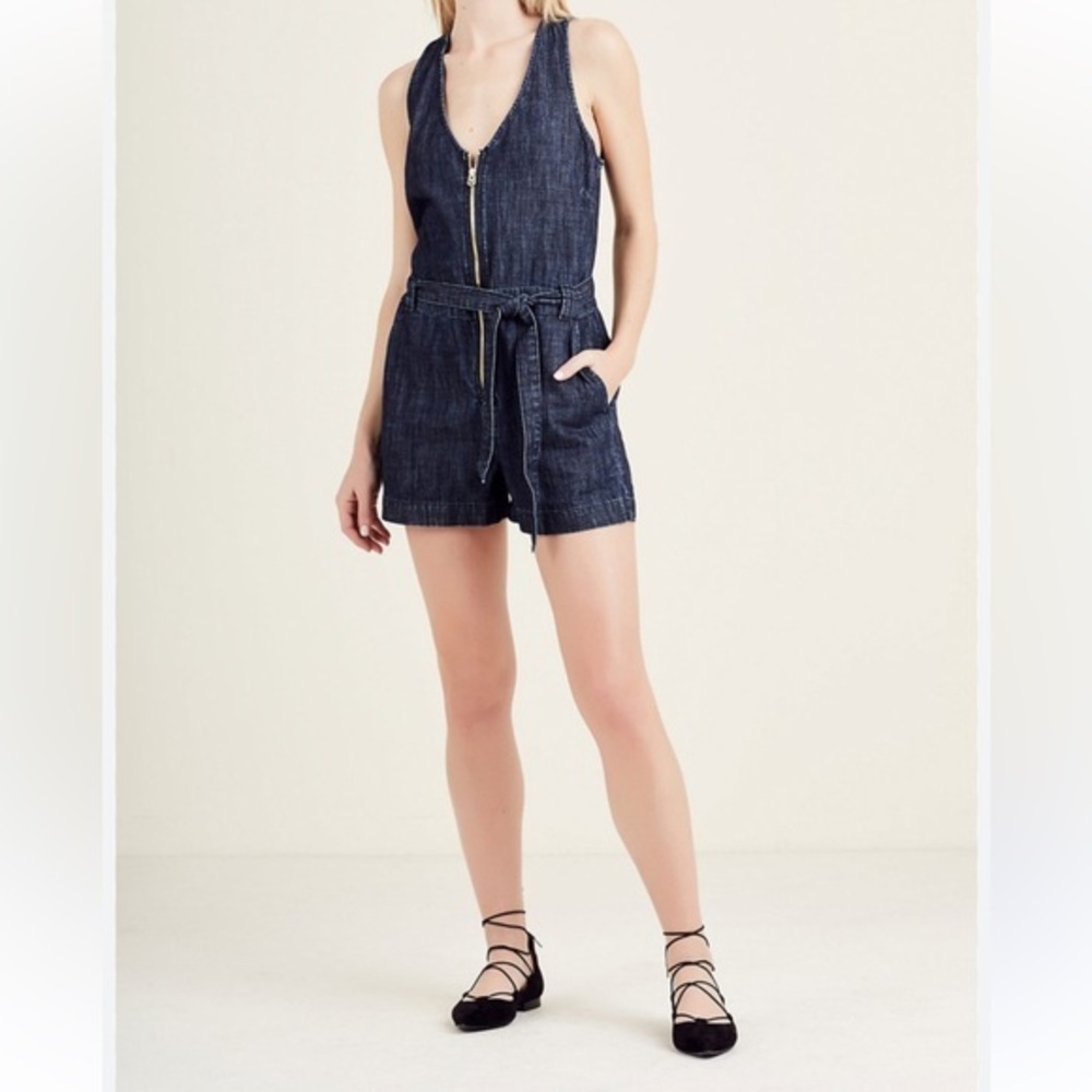 True Religion Sleeveless Zip-Up Denim Romper